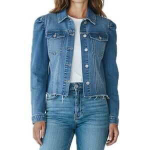 Celebrity Pink Women’s Puff Sleeve Cropped Denim Jacket Cotton Blend Size Large